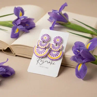 Cercel Tria - Yellow & Purple